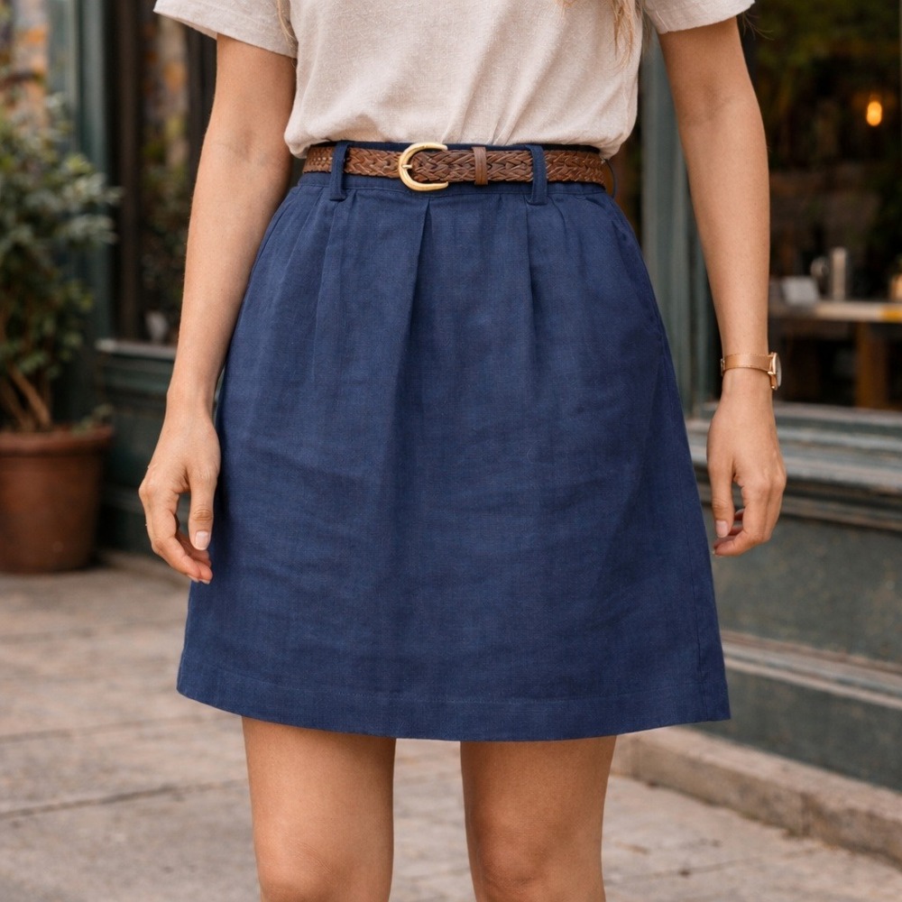 Vintage‎ Laurel Linen Blend Skirt Pleated Above Knee Lightweight Women's Small